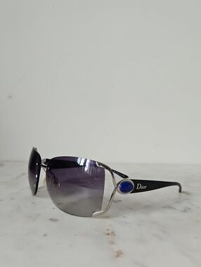 DIOR: Vintage Copacabana large blue logo shield sunglasses